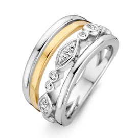 Excellent Jewelry Witgouden Decoratieve Ring met Geelgoud en Zirkonia’s