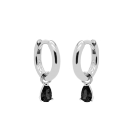 Karma Jewelry | Klapcreolen met Symbols Hanging Drop Black in Zilver