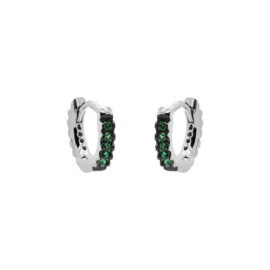 Karma Zilverkleurige Hinged Hoops Green Zirconia Oorringen