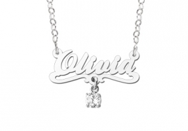 Names4ever Olivia Wit Stijl Zilveren Naamketting voor Kids