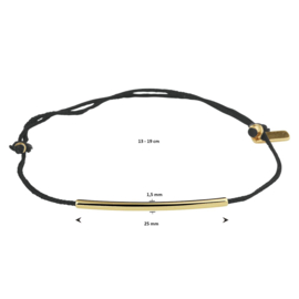 Zwarte Koord Armband met Gouden Ronde Buis