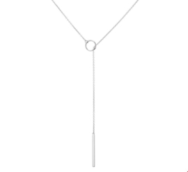 Zilveren Collier met Cirkel Hanger en Ketting met Lang Staafje