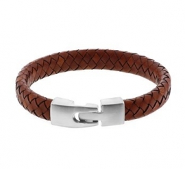 Heren Armband van Gevlochten Bruin Leer