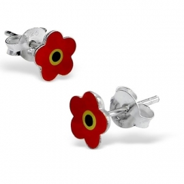 Zilveren bloem oorstekers SU121-rood