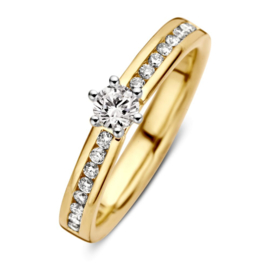 Excellent Jewelry Gouden Ring met Rij Briljanten en Briljant Kopstuk