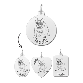 Zilveren Hanger met Franse Bulldog Hondje + Naam Graveren