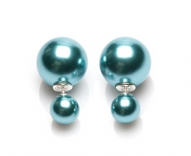 Double Dots® Oorbellen Metalic Green Pearl 11027