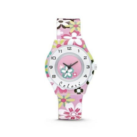 Roze Horloge voor Kids met Kleurrijke Bloemen van Colori Junior