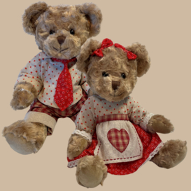 Teddybeer set met Hartjes Outfit voor Tweeling Jongen/Meisje