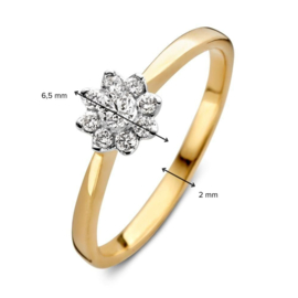 Excellent Jewelry Slanke Bicolor Ring met Bloem Briljant