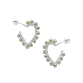 Karma Zilveren Oorstekers Symbols XL Heart of Pearls