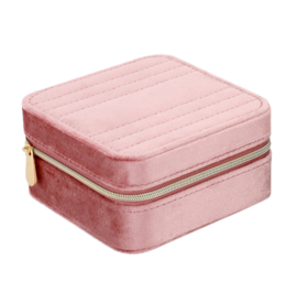 Sieradenbox Vierkant Roze met Goudkleurige Rits Sluiting
