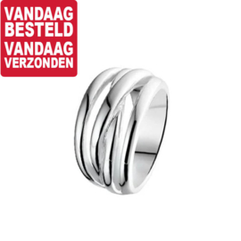 Ring van Zilver met Vier Stroken Voorkant / Maat 16,5