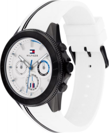Tommy Hilfiger Zwart Heren Horloge met Witte Siliconen Horlogeband