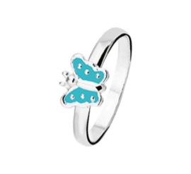 Zilveren Ring voor Kinderen met Blauwe Vlinder