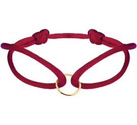 Bordeaux Rode Armband van Satijn met Gouden Cirkel
