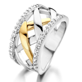 Excellent Jewelry Gevlochten Zilveren Ring met Witgoud en Zirkonia’s
