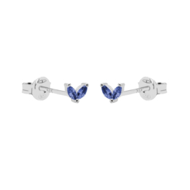 Karma Zilverkleurige Zirconia Double Blue Leaves Oorknoppen