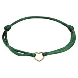 Groen Satijnen Armband met Gouden Hartje