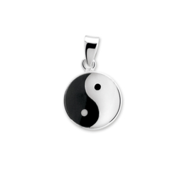 Yin Yang Bedel van Gepolijst Zilver met Emaille 10.03278