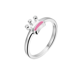 Zilveren Ring met Roze Kroontje en Zirkonia’s voor Meisjes