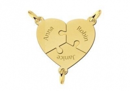 Names4ever Hartvormige Gouden Puzzelstukjes Vriendschapsketting met Namen