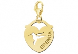 Names4ever Hart Charm-Naambedel met Vogel / Goud GNDB011