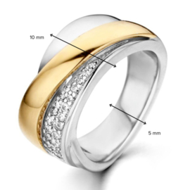 Excellent Jewelry Zilveren Ring met Zirkonia’s en Overlappende Gouden Strook