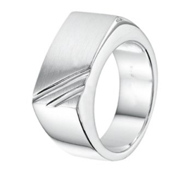 Zilveren Heren Ring met Mat Kopstuk en Diagonale Lijnen