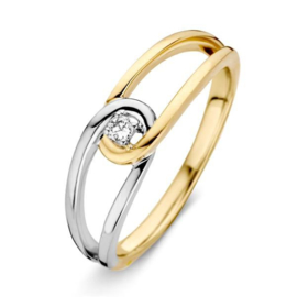Excellent Jewelry Bicolor Ring met Kleurloze 0,04 crt. Diamant