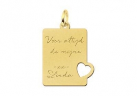 Names4ever Gouden Rechthoek met Hart Hanger met eigen tekst