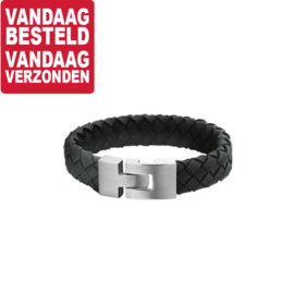 Armband van Zwart Gevlochten Leer / 20cm