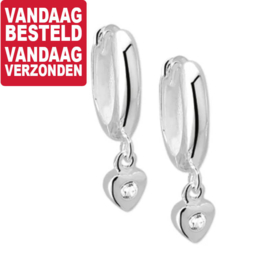 Klapcreolen van Zilver met Strass Hart Hanger