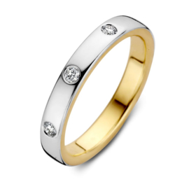 Excellent Jewelry Bicolor Ring met 3 0,10 crt. Briljanten