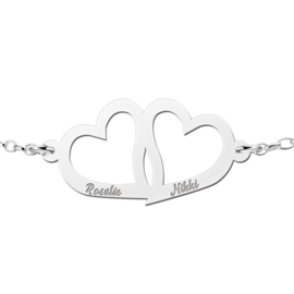 Dubbele Hart Zilveren Moeder en Dochter Armband - Names4ever Graveer