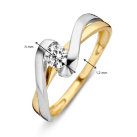 Excellent Jewelry Bicolor Ring met Witgouden Twist en Zirkonia