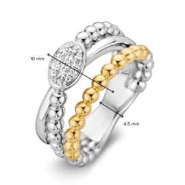 Excellent Jewelry Zilver met Gouden Bolletjes Ring met Zirkonia’s