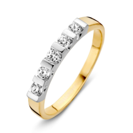 Excellent Jewelry Bicolor Dames Ring  met Witgouden Zirkonia Kopstuk