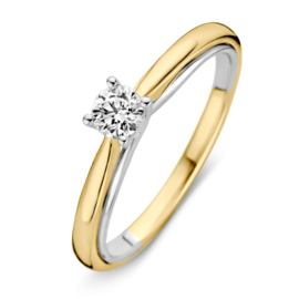 Excellent Jewelry Slanke Bicolor Dames Ring met 0,31 crt. Briljanten Kopstuk