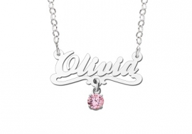 Names4ever Olivia Roze Stijl Zilveren Naamketting voor Kids