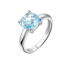 Bolle Zilveren Ring met Rhodium en Blauwe Topaas