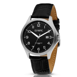 Olympic OL72HSL069 ROBIN Horloge Heren Zwart Leer 40mm