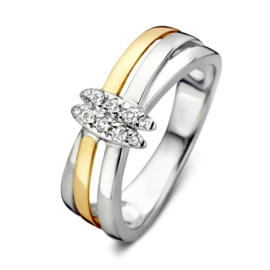 Excellent Jewelry Goud met Zilveren Dames Ring met Zirkonia’s