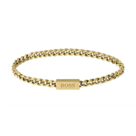 BOSS CHAIN FOR HIM Smalle Goudkleurige Stalen Schakelarmband 19 cm