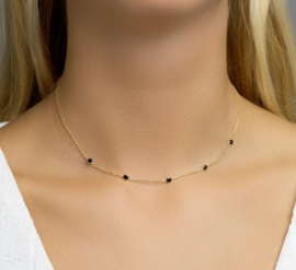 Collier van Zilver met Goudkleurige Coating en Zwarte Zirkonia’s