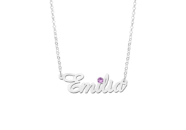 Names4ever Zilveren Naamketting met Geboortesteen Emilia