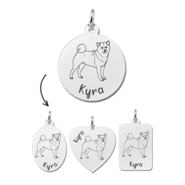 Zilveren Hanger met Hondenras Shiba Inu + Naam Graveren