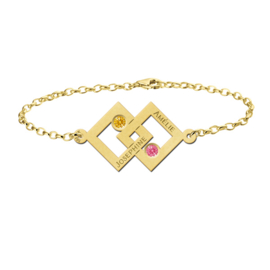 Dubbele Vierkant Gouden Moeder en Dochter Geboortestenen Armband > Names4ever