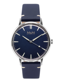 Zilverkleurig M&M Heren Horloge met Blauwe Horlogeband