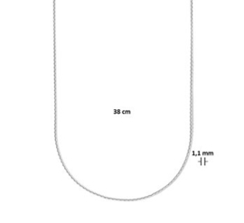 Zilveren Collier Anker gediamanteerd 1,1 mm 38 cm